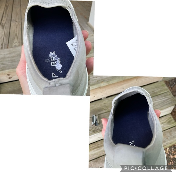 Sperry Crest Gray Leather Loafers Cut Out Scalloped Design Slip On Size 7 Flats - Picture 11 of 16